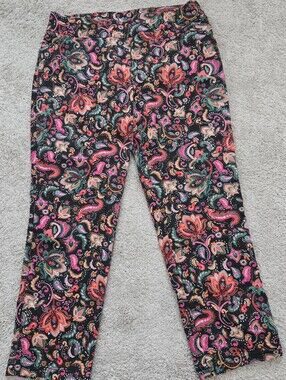 Black Paisley Print Fitted Straight Leg Pants